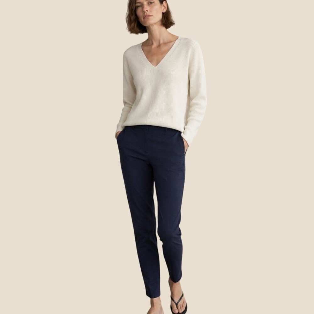 Vince Slim Leg Split Hem Pants Large Navy Blue Italian Fabric Corporate Luxury